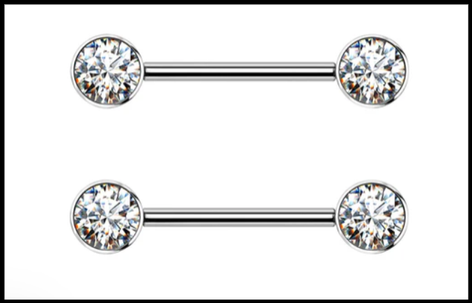 Straight barbell with faux diamond